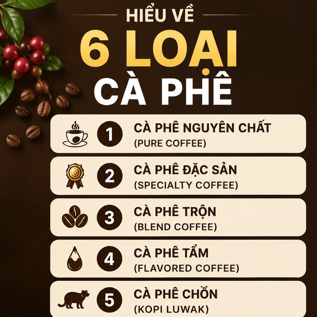06 loại cà phê có mặt trên thị trường hiện nay