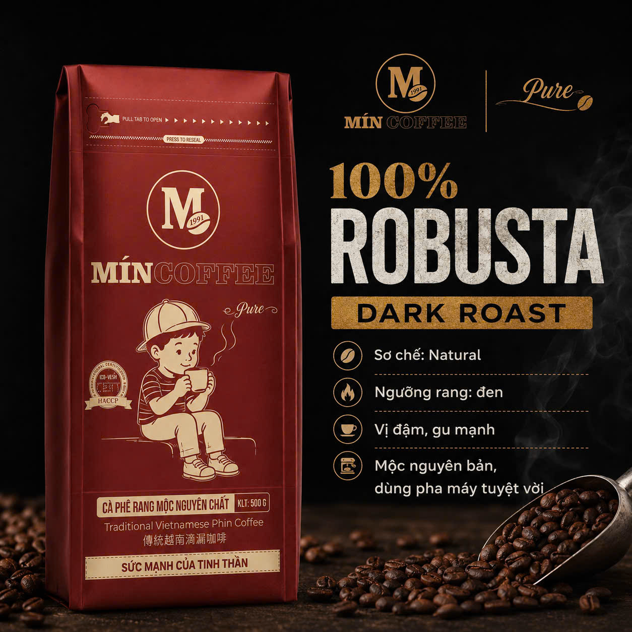 100% cà phê Robusta Dark Roast
